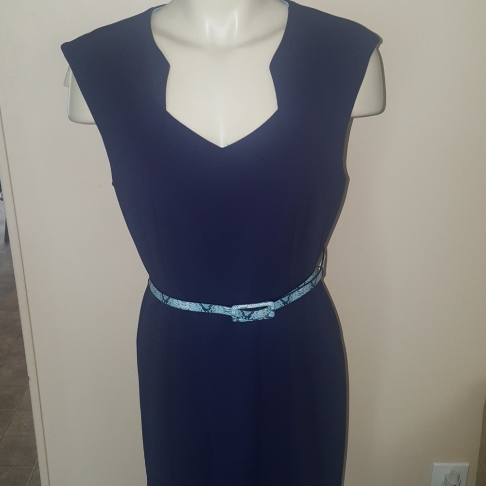 Navy  dress w Faux Snake belt, blue lining NWOT